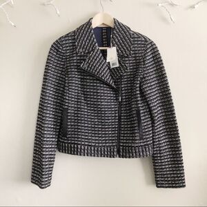 New Tory Burch Raffia Knit Tweed Moto jacket NWT